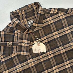 Banded Men's 2XL Flannel Shirt Brown Tan Plaid NWT Long Sleeves Hunting Outdoor